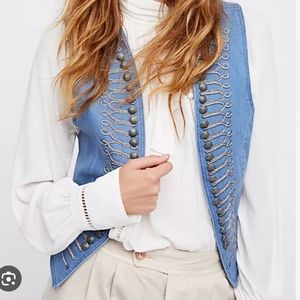 Free People Shrunken Military Vest Blue Denim colorway Size Medium
